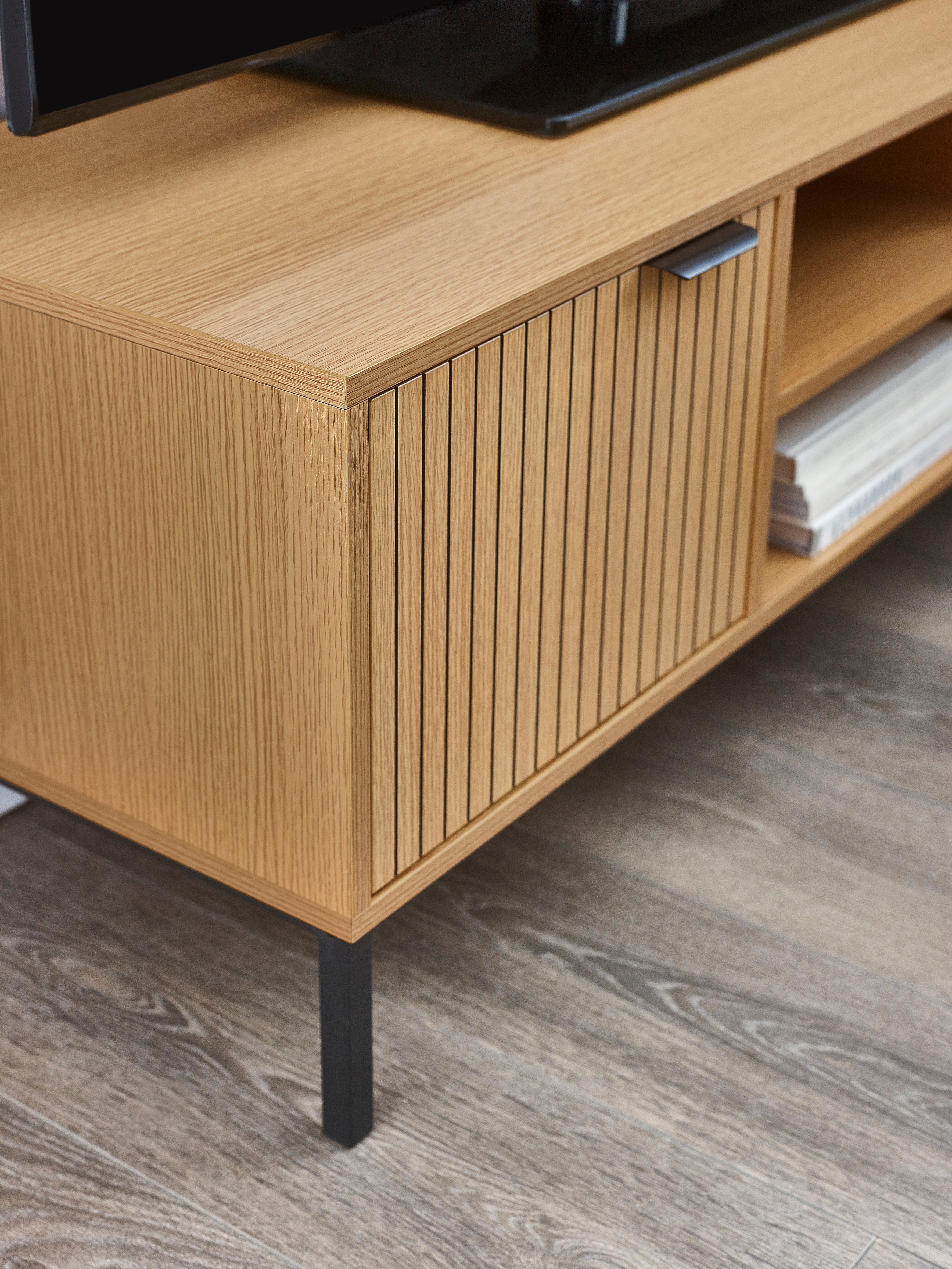 Arya Slatted Oak Wood TV Unit